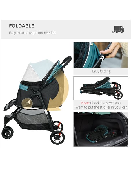 PawHut Foldable Pet Stroller w/ Rain Cover, for XS Dogs, S Dogs - Dark Green - pic 145311 | FastDaddyshop