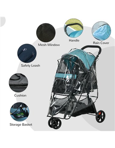 PawHut Foldable Pet Stroller w/ Rain Cover, for XS Dogs, S Dogs - Dark Green