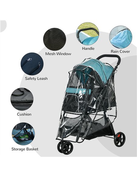PawHut Foldable Pet Stroller w/ Rain Cover, for XS Dogs, S Dogs - Dark Green - pic 145313 | FastDaddyshop