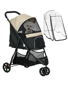 PawHut Foldable Pet Stroller w/ Rain Cover, for XS Dogs, S Dogs - Khaki