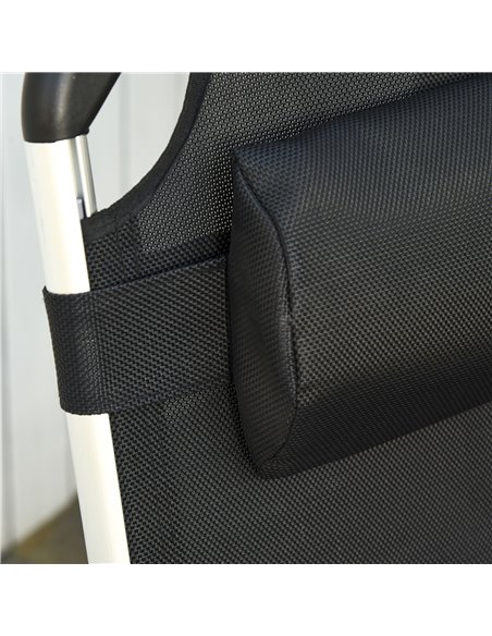 Outsunny Foldable Reclining Sun Lounger Lounge Chair Camping Bed Cot with Pillow 5-Level Adjustable Back Aluminium Frame Black - pic 14532 | FastDaddyshop