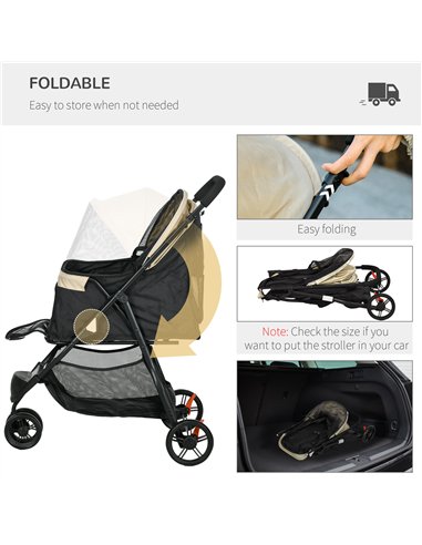 PawHut Foldable Pet Stroller w/ Rain Cover, for XS Dogs, S Dogs - Khaki