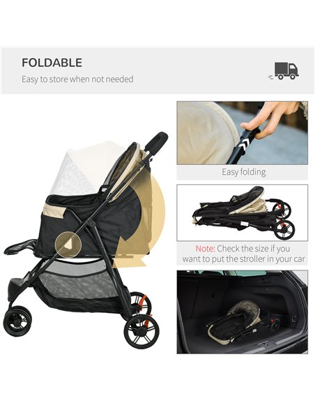 PawHut Foldable Pet Stroller w/ Rain Cover, for XS Dogs, S Dogs - Khaki - pic 145320 | FastDaddyshop