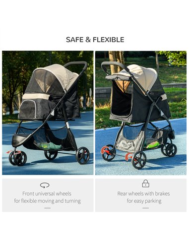 PawHut Foldable Pet Stroller w/ Rain Cover, for XS Dogs, S Dogs - Khaki