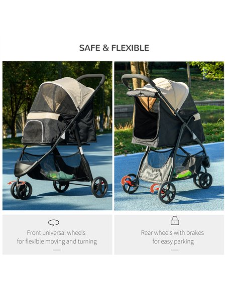 PawHut Foldable Pet Stroller w/ Rain Cover, for XS Dogs, S Dogs - Khaki - pic 145321 | FastDaddyshop