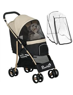 PawHut Pet Stroller for Small and Miniature Dogs, with Rain Cover - Khaki