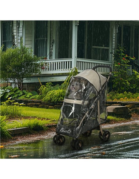 PawHut Pet Stroller for Small and Miniature Dogs, with Rain Cover - Khaki - pic 145326 | FastDaddyshop