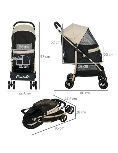 PawHut Pet Stroller for Small and Miniature Dogs, with Rain Cover - Khaki