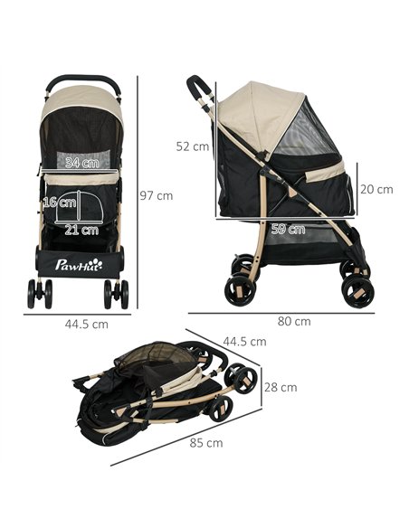 PawHut Pet Stroller for Small and Miniature Dogs, with Rain Cover - Khaki - pic 145327 | FastDaddyshop