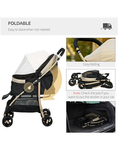 PawHut Pet Stroller for Small and Miniature Dogs, with Rain Cover - Khaki