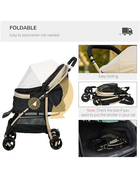 PawHut Pet Stroller for Small and Miniature Dogs, with Rain Cover - Khaki - pic 145329 | FastDaddyshop