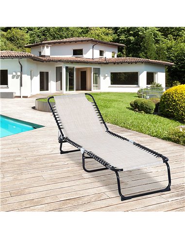 Outsunny 4 Level Foldable Sun Lounger with Steel Frame, Recliner Chair for Camping, Cream White