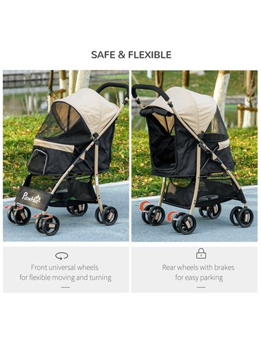 PawHut Pet Stroller for Small and Miniature Dogs, with Rain Cover - Khaki