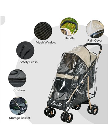 PawHut Pet Stroller for Small and Miniature Dogs, with Rain Cover - Khaki