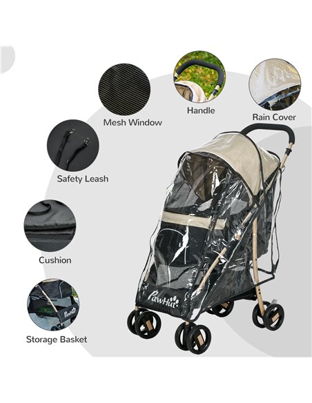 PawHut Pet Stroller for Small and Miniature Dogs, with Rain Cover - Khaki - pic 145331 | FastDaddyshop