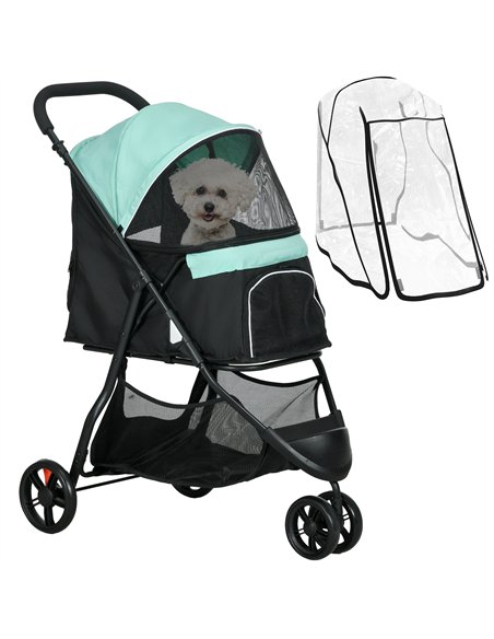 PawHut Foldable Pet Stroller w/ Rain Cover, for XS Dogs, S Dogs - Green - pic 145334 | FastDaddyshop