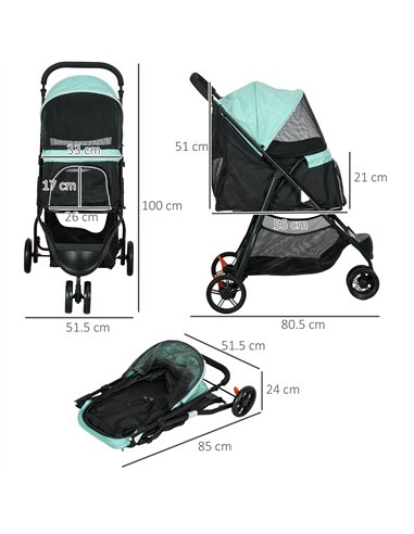 PawHut Foldable Pet Stroller w/ Rain Cover, for XS Dogs, S Dogs - Green