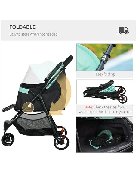 PawHut Foldable Pet Stroller w/ Rain Cover, for XS Dogs, S Dogs - Green - pic 145338 | FastDaddyshop