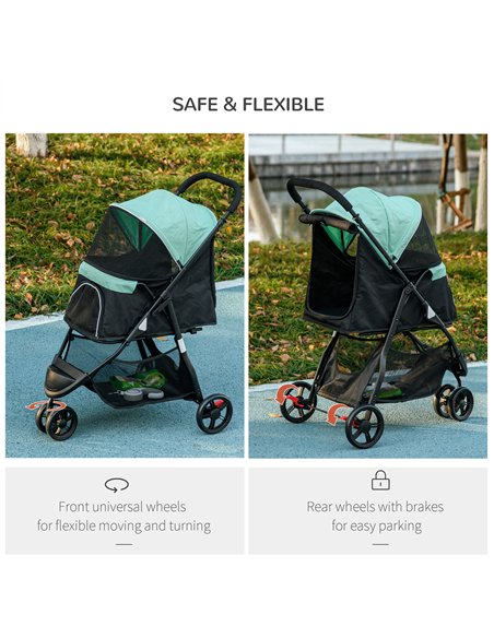 PawHut Foldable Pet Stroller w/ Rain Cover, for XS Dogs, S Dogs - Green - pic 145339 | FastDaddyshop
