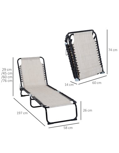 Outsunny 4 Level Foldable Sun Lounger with Steel Frame, Recliner Chair for Camping, Cream White