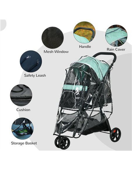 PawHut Foldable Pet Stroller w/ Rain Cover, for XS Dogs, S Dogs - Green - pic 145340 | FastDaddyshop