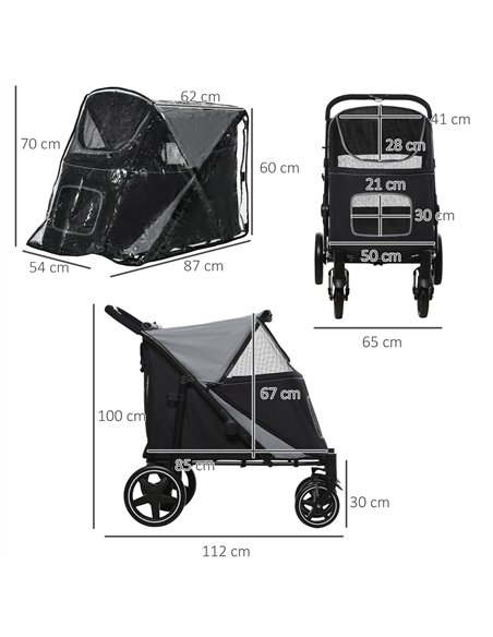 PawHut 4 Wheel Pet Stroller with Rain Cover for Medium and Large Dogs - Black - pic 145345 | FastDaddyshop