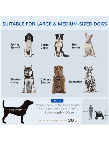 PawHut 4 Wheel Pet Stroller with Rain Cover for Medium and Large Dogs - Black