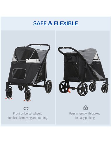 PawHut 4 Wheel Pet Stroller with Rain Cover for Medium and Large Dogs - Black