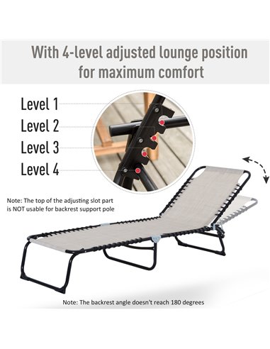 Outsunny 4 Level Foldable Sun Lounger with Steel Frame, Recliner Chair for Camping, Cream White