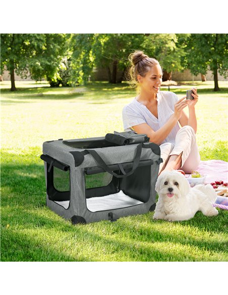 PawHut 70cm Oxford Folding Pet Carrier Bag Grey - pic 145353 | FastDaddyshop
