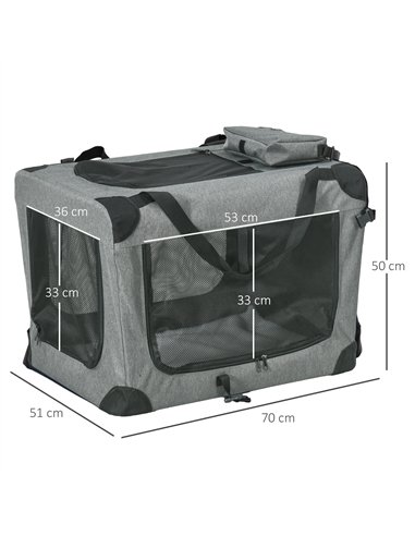 PawHut 70cm Oxford Folding Pet Carrier Bag Grey