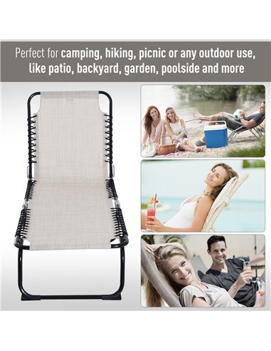 Outsunny 4 Level Foldable Sun Lounger with Steel Frame, Recliner Chair for Camping, Cream White
