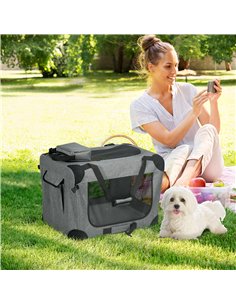 PawHut Oxford Fabric Folding Pet Carrier Bag Grey 2