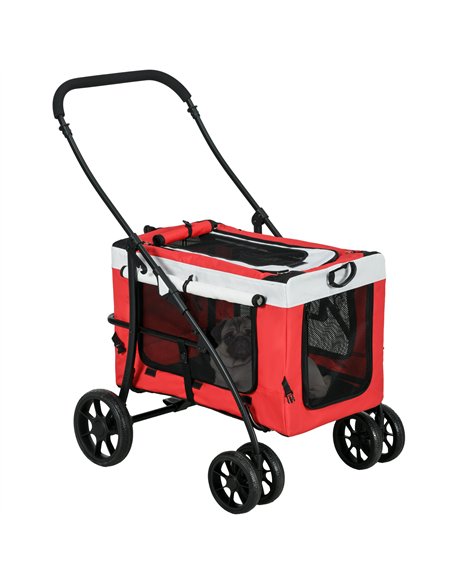 PawHut Foldable Dog Stroller, Pet Travel Crate, with Detachable Carrier, Soft Padding, for Mini, Small Dogs - Red - pic 145370 | FastDaddyshop