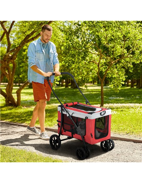 PawHut Foldable Dog Stroller, Pet Travel Crate, with Detachable Carrier, Soft Padding, for Mini, Small Dogs - Red - pic 145371 | FastDaddyshop