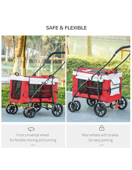 PawHut Foldable Dog Stroller, Pet Travel Crate, with Detachable Carrier, Soft Padding, for Mini, Small Dogs - Red - pic 145375 | FastDaddyshop