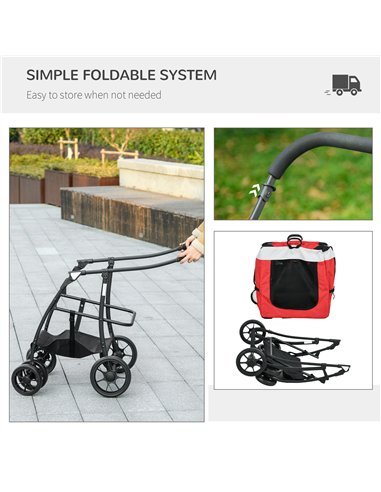 PawHut Foldable Dog Stroller, Pet Travel Crate, with Detachable Carrier, Soft Padding, for Mini, Small Dogs - Red