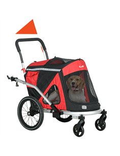 PawHut 2 in 1 Aluminium Foldable Dog Bike Trailer, Pet Stroller, for Medium Dogs - Red