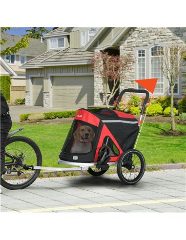 PawHut 2 in 1 Aluminium Foldable Dog Bike Trailer, Pet Stroller, for Medium Dogs - Red