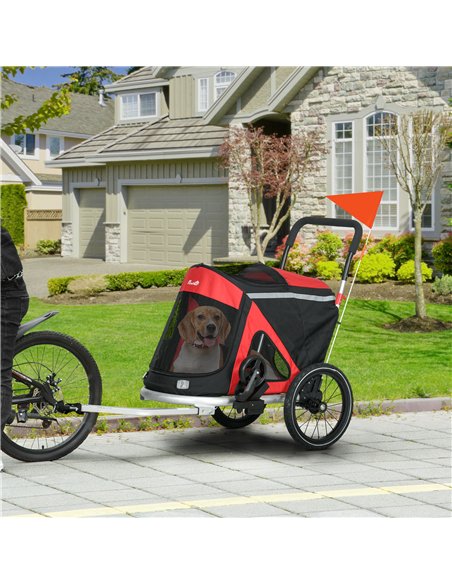 PawHut 2 in 1 Aluminium Foldable Dog Bike Trailer, Pet Stroller, for Medium Dogs - Red - pic 145380 | FastDaddyshop