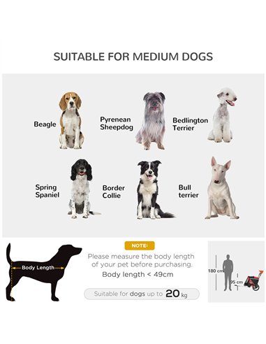 PawHut 2 in 1 Aluminium Foldable Dog Bike Trailer, Pet Stroller, for Medium Dogs - Red