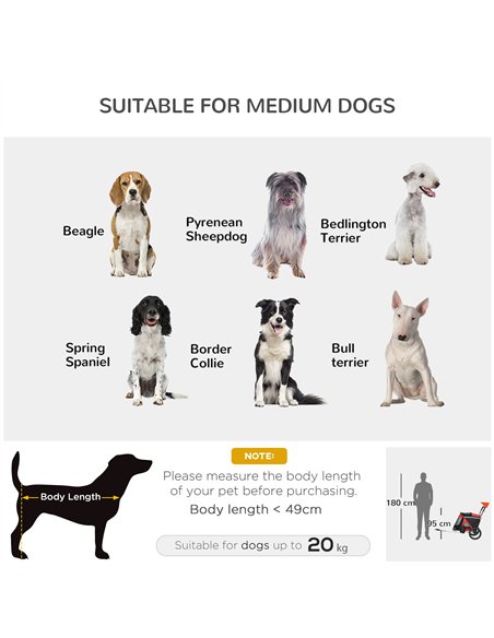PawHut 2 in 1 Aluminium Foldable Dog Bike Trailer, Pet Stroller, for Medium Dogs - Red - pic 145382 | FastDaddyshop