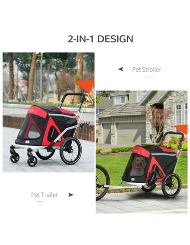PawHut 2 in 1 Aluminium Foldable Dog Bike Trailer, Pet Stroller, for Medium Dogs - Red