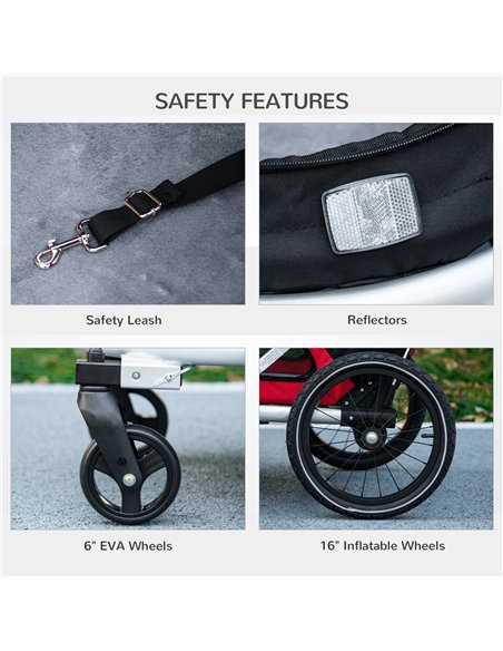 PawHut 2 in 1 Aluminium Foldable Dog Bike Trailer, Pet Stroller, for Medium Dogs - Red - pic 145385 | FastDaddyshop