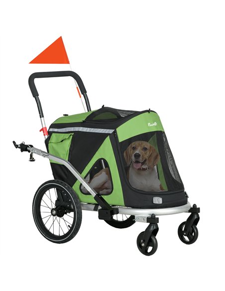 PawHut 2 in 1 Aluminium Foldable Dog Bike Trailer, Pet Stroller, for Medium Dogs - Green - pic 145388 | FastDaddyshop