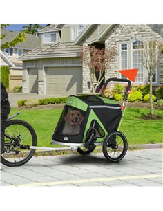 PawHut 2 in 1 Aluminium Foldable Dog Bike Trailer, Pet Stroller, for Medium Dogs - Green 2