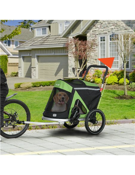 PawHut 2 in 1 Aluminium Foldable Dog Bike Trailer, Pet Stroller, for Medium Dogs - Green - pic 145389 | FastDaddyshop