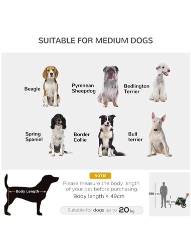 PawHut 2 in 1 Aluminium Foldable Dog Bike Trailer, Pet Stroller, for Medium Dogs - Green