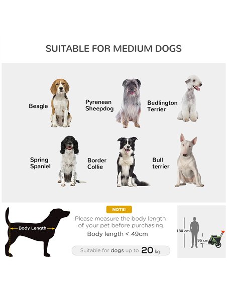 PawHut 2 in 1 Aluminium Foldable Dog Bike Trailer, Pet Stroller, for Medium Dogs - Green - pic 145391 | FastDaddyshop