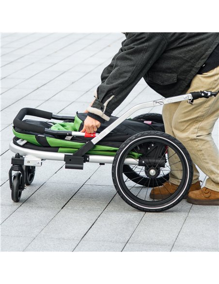 PawHut 2 in 1 Aluminium Foldable Dog Bike Trailer, Pet Stroller, for Medium Dogs - Green - pic 145396 | FastDaddyshop